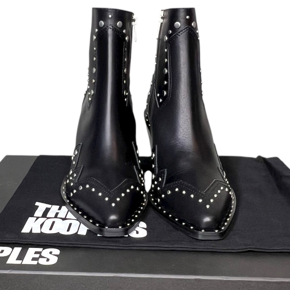 The Kooples Women’s Leather Santiag Studded Black Ankle Booties FR37 US 6 nwt - Picture 3 of 11